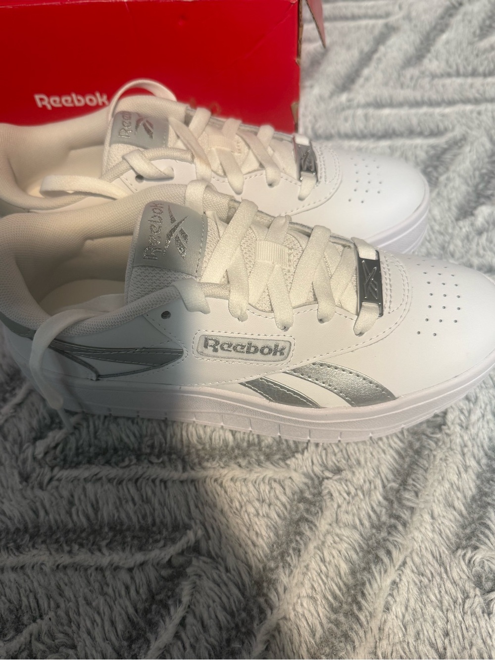 Reebok Kids White with Silver Accent Platform Sneakers - Picture 3 of 10